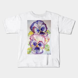 Pansy Watercolor Painting Flower purple Kids T-Shirt